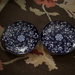 Gorgeous Blue Floral Ceramic Dessert Plates - Set of 2